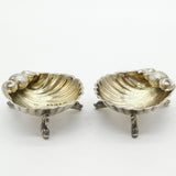 Victorian Pair of Sterling Silver Dolphin & Shell Salt Cellars Antique 1865 Birmingham