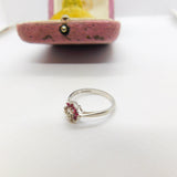 9ct White Gold, Ruby & Diamond Floral Cluster Ring 1977 Birmingham Vintage