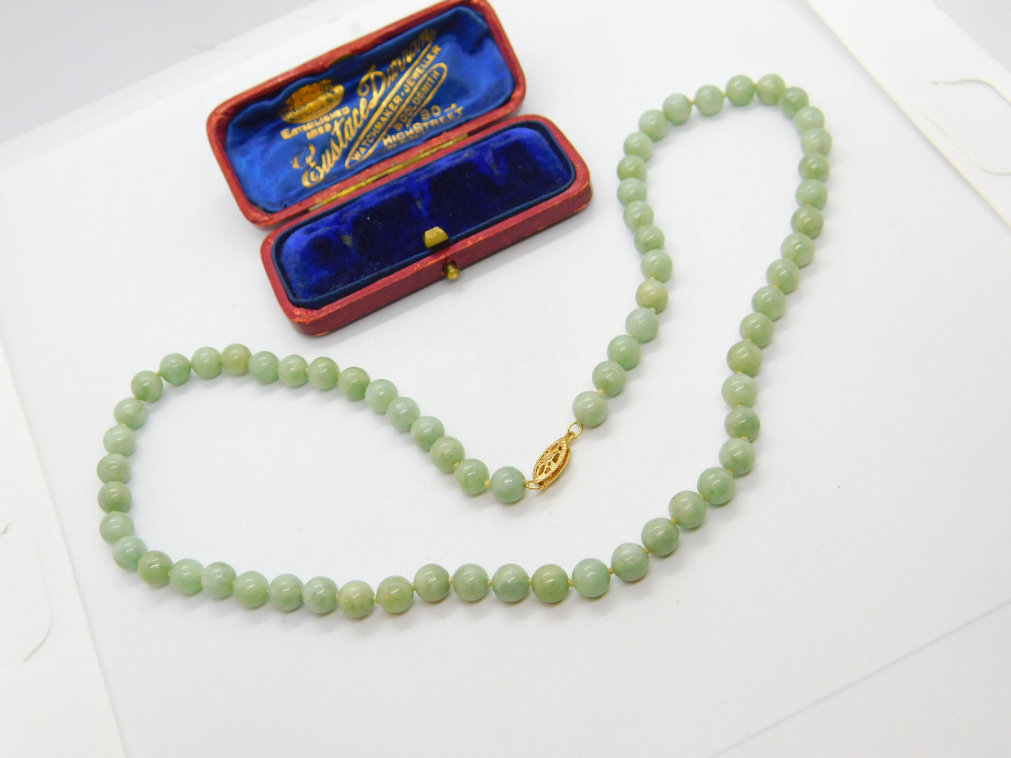 14ct Yellow Gold & Green Jade Beaded Necklace 17" Length Vintage c1980