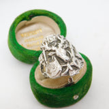 Victorian Sterling Silver Stag Hunting Interest Signet Ring Antique c1900