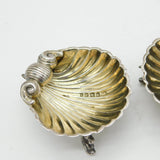 Victorian Pair of Sterling Silver Dolphin & Shell Salt Cellars Antique 1865 Birmingham