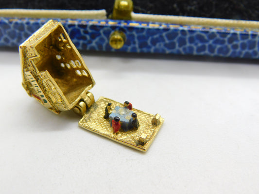 9ct Yellow Gold & Enamel Family at the Dinner Table Opening Charm Vintage