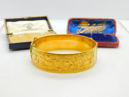 Victorian 9ct Gold Metal Core Floral Form Bangle Bracelet Antique c1900