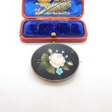 Victorian Sterling Silver Pietra Dura Floral Mosaic Brooch c1860 Antique