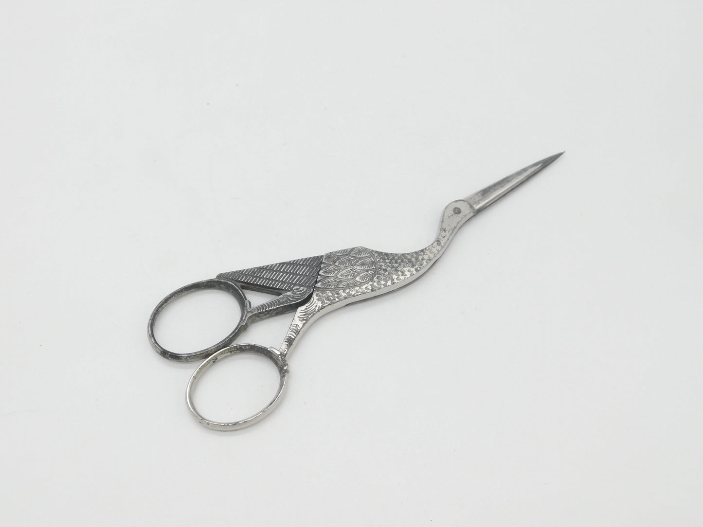 Victorian Cut Steel Novelty Stork Form Sewing or Craft Scissors Antique c1860