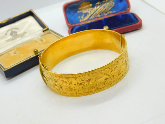 Victorian 9ct Gold Metal Core Floral Form Bangle Bracelet Antique c1900