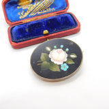 Victorian Sterling Silver Pietra Dura Floral Mosaic Brooch c1860 Antique