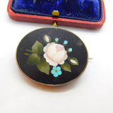Victorian Sterling Silver Pietra Dura Floral Mosaic Brooch c1860 Antique