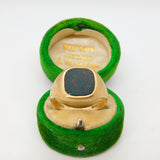 9ct Yellow Gold & Bloodstone Set Signet Ring Vintage 1965 London