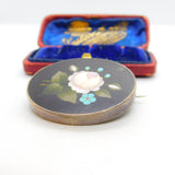 Victorian Sterling Silver Pietra Dura Floral Mosaic Brooch c1860 Antique