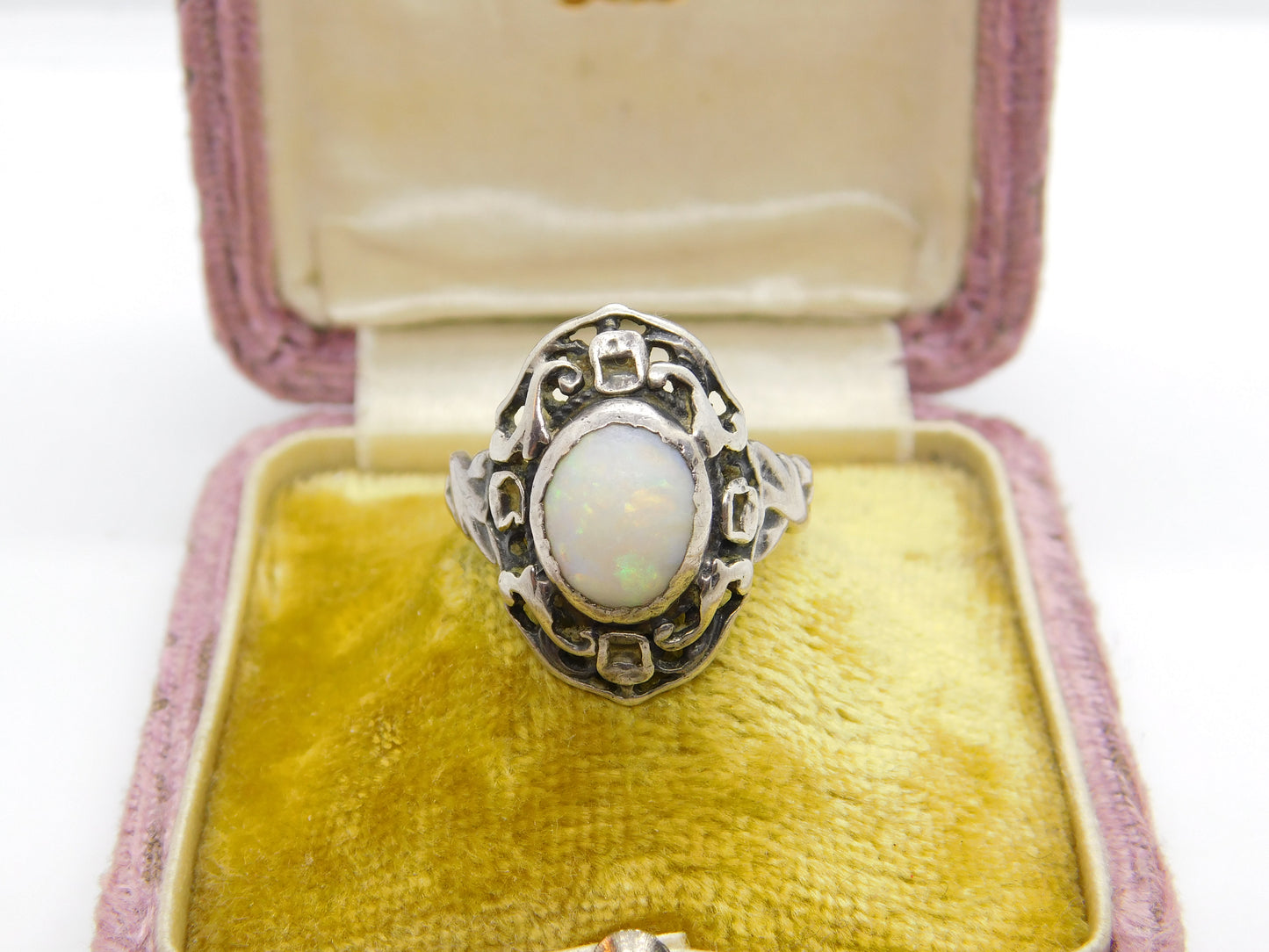 Arts & Crafts Sterling Silver & Cabochon Fire Opal Ring Antique c1920