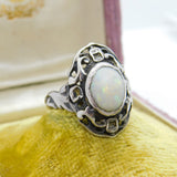 Arts & Crafts Sterling Silver & Cabochon Fire Opal Ring Antique c1920