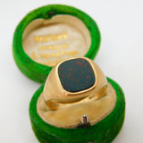 9ct Yellow Gold & Bloodstone Set Signet Ring Vintage 1965 London