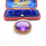 Victorian 15ct Yellow Gold, Amethyst & Pearl Set Sweetheart Brooch c1890