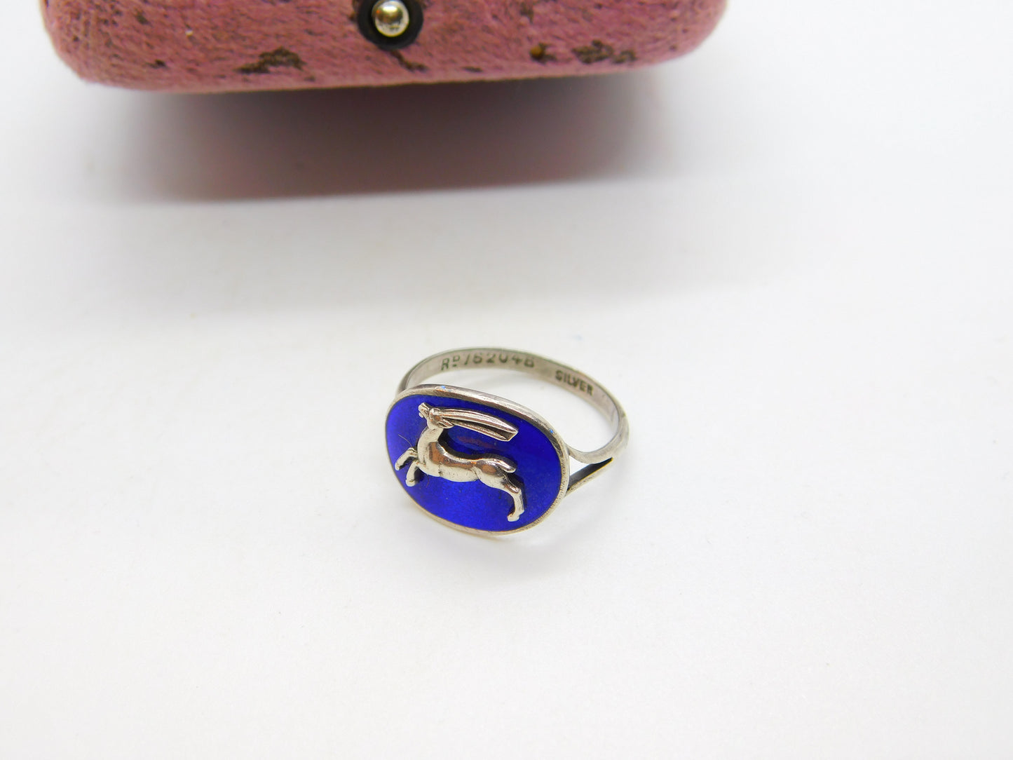 Sterling Silver Blue Enamel Capricorn the Goat Signet Ring Antique c1930 Deco