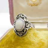 Arts & Crafts Sterling Silver & Cabochon Fire Opal Ring Antique c1920