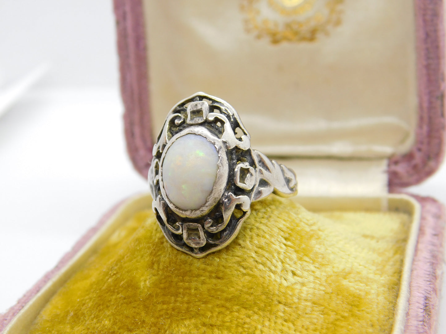 Arts & Crafts Sterling Silver & Cabochon Fire Opal Ring Antique c1920