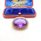 Victorian 15ct Yellow Gold, Amethyst & Pearl Set Sweetheart Brooch c1890