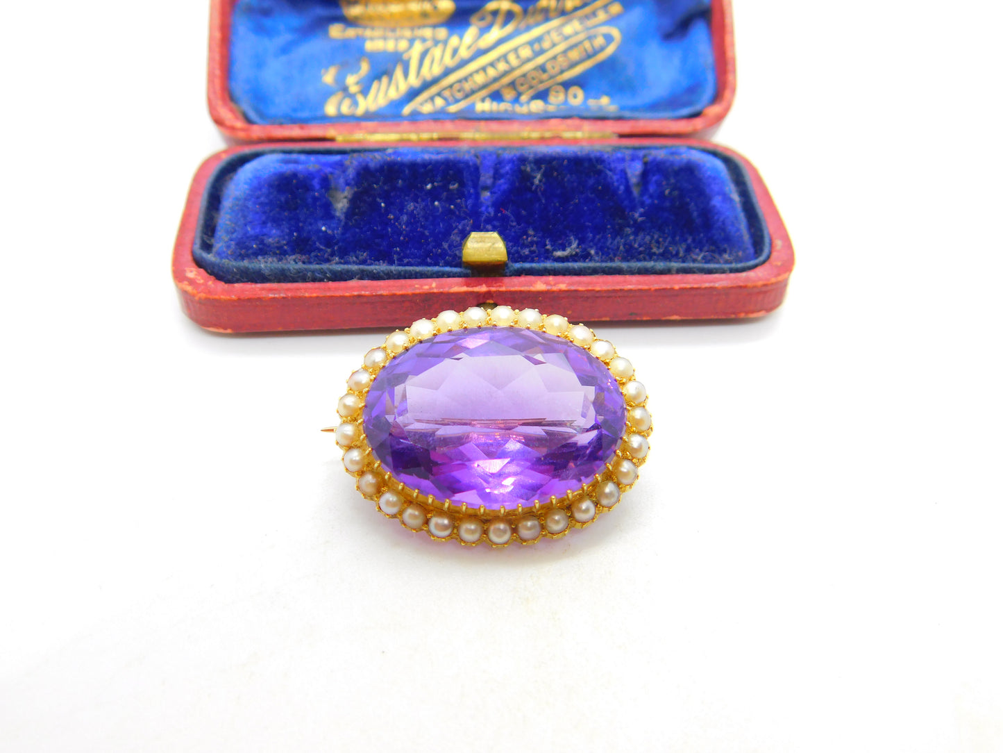 Victorian 15ct Yellow Gold, Amethyst & Pearl Set Sweetheart Brooch c1890