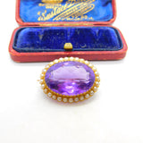 Victorian 15ct Yellow Gold, Amethyst & Pearl Set Sweetheart Brooch c1890
