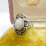 Arts & Crafts Sterling Silver & Cabochon Fire Opal Ring Antique c1920