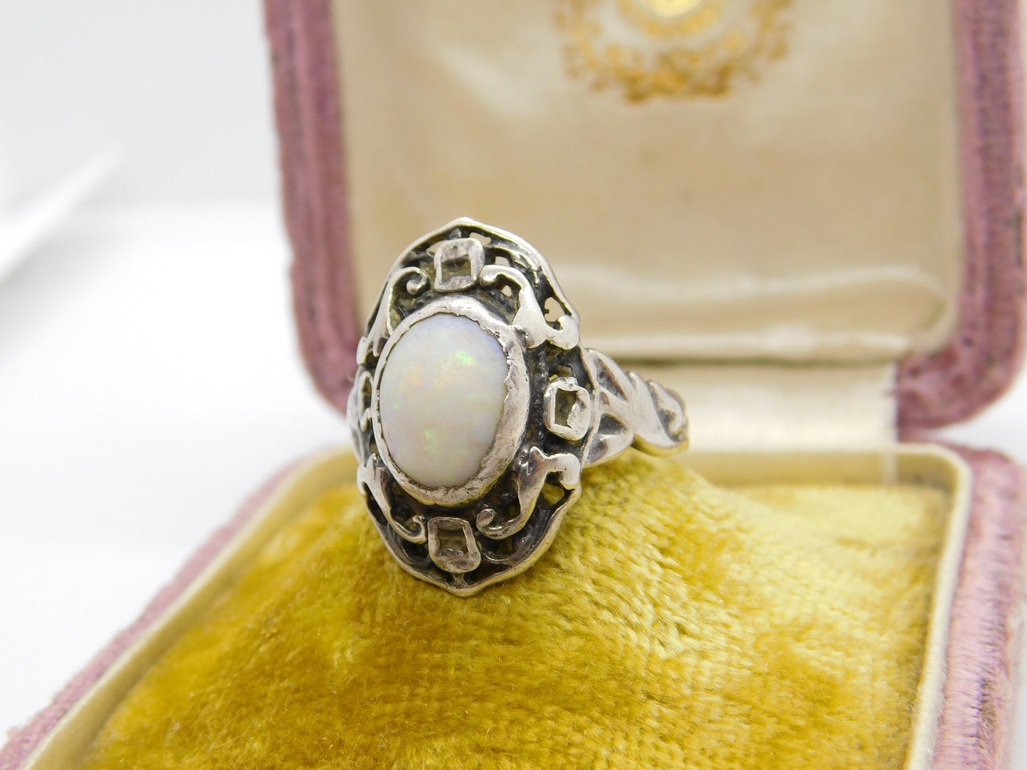 Arts & Crafts Sterling Silver & Cabochon Fire Opal Ring Antique c1920