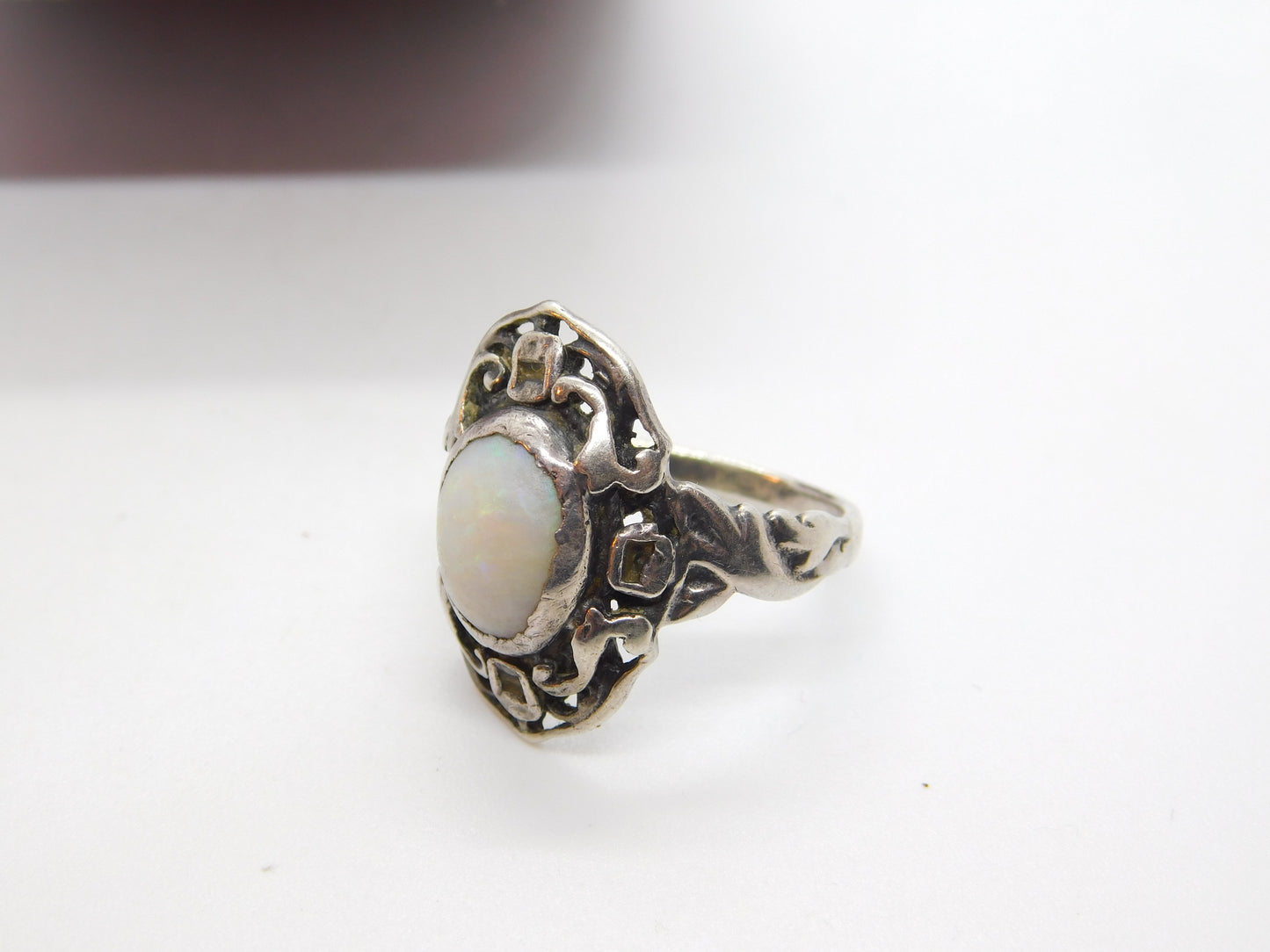 Arts & Crafts Sterling Silver & Cabochon Fire Opal Ring Antique c1920