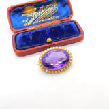 Victorian 15ct Yellow Gold, Amethyst & Pearl Set Sweetheart Brooch c1890