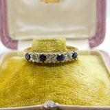 9ct Yellow Gold, Sapphire & Diamond Half-Eternity Ring Vintage 1982