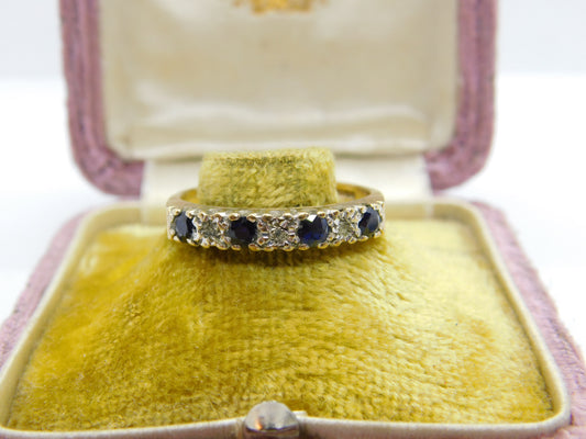 9ct Yellow Gold, Sapphire & Diamond Half-Eternity Ring Vintage 1982