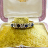 9ct Yellow Gold, Sapphire & Diamond Half-Eternity Ring Vintage 1982