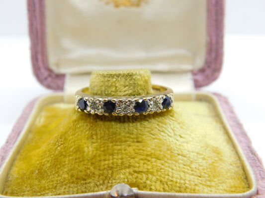 9ct Yellow Gold, Sapphire & Diamond Half-Eternity Ring Vintage 1982