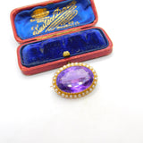 Victorian 15ct Yellow Gold, Amethyst & Pearl Set Sweetheart Brooch c1890