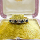 9ct Yellow Gold, Sapphire & Diamond Half-Eternity Ring Vintage 1982