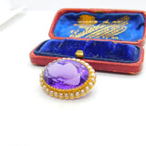 Victorian 15ct Yellow Gold, Amethyst & Pearl Set Sweetheart Brooch c1890