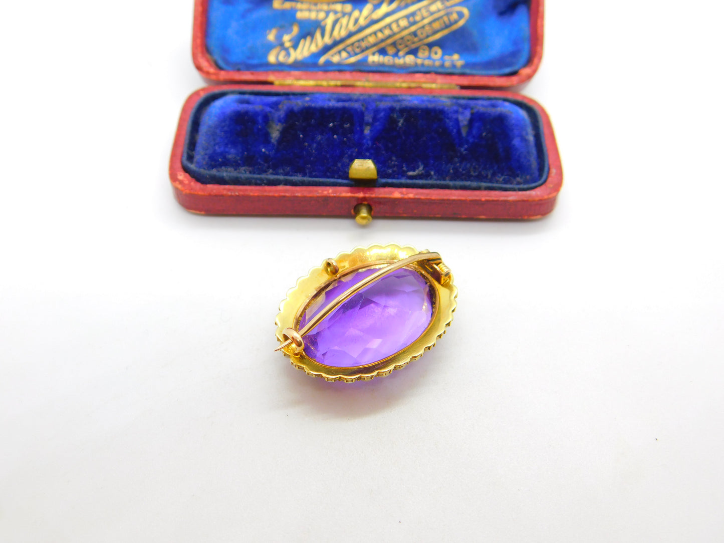 Victorian 15ct Yellow Gold, Amethyst & Pearl Set Sweetheart Brooch c1890