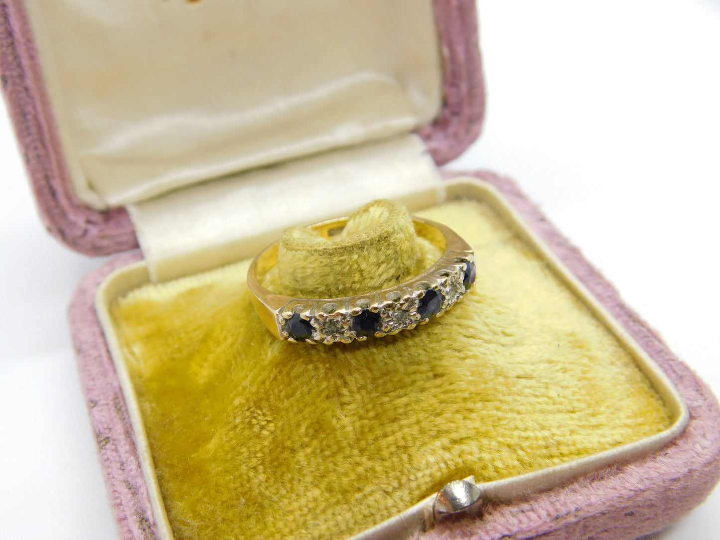 9ct Yellow Gold, Sapphire & Diamond Half-Eternity Ring Vintage 1982