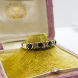 9ct Yellow Gold, Sapphire & Diamond Half-Eternity Ring Vintage 1982