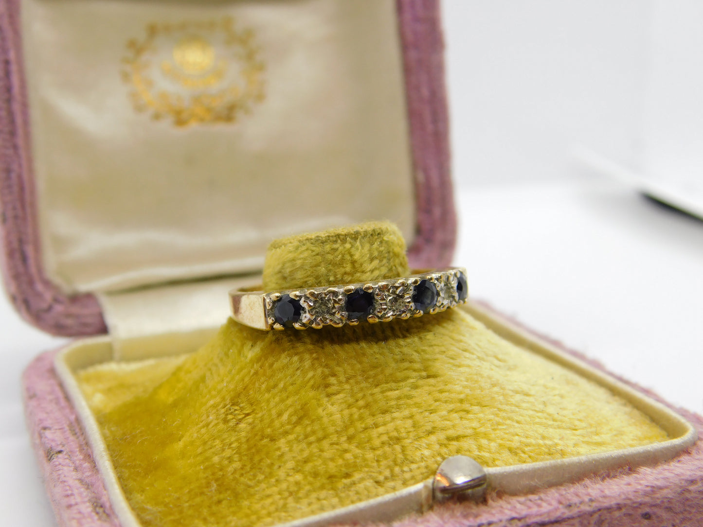 9ct Yellow Gold, Sapphire & Diamond Half-Eternity Ring Vintage 1982