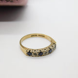 9ct Yellow Gold, Sapphire & Diamond Half-Eternity Ring Vintage 1982