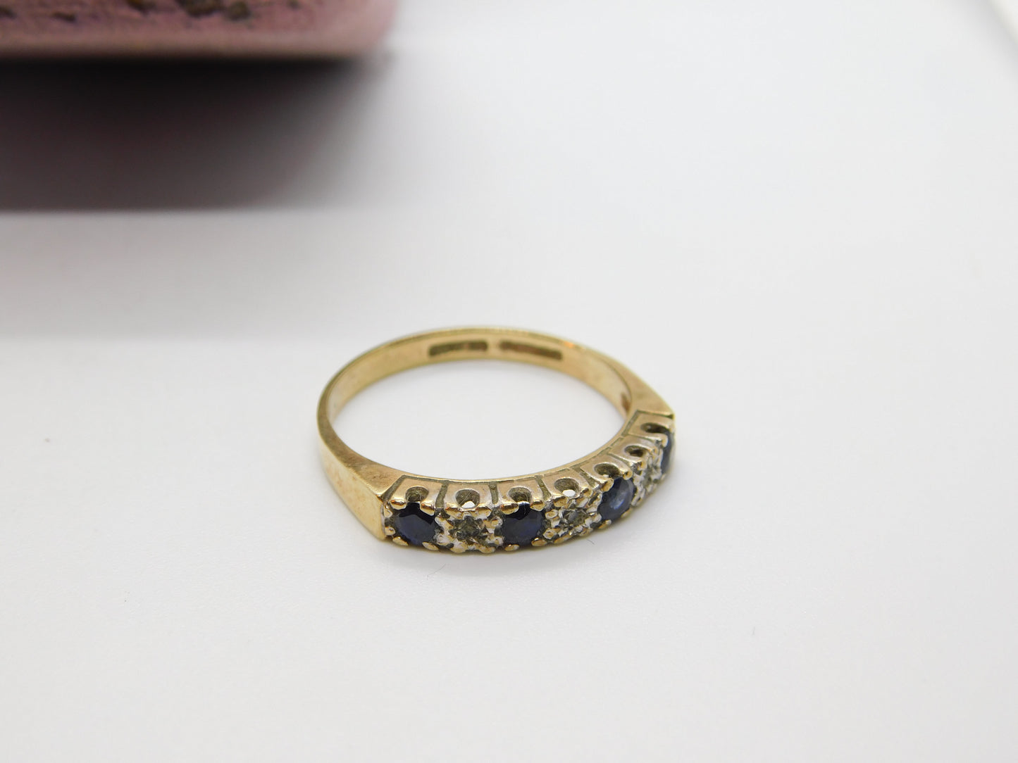 9ct Yellow Gold, Sapphire & Diamond Half-Eternity Ring Vintage 1982