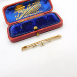 Victorian 15ct Gold, Platinum & Seed Pearl Floral Bar Brooch c1890 Antique