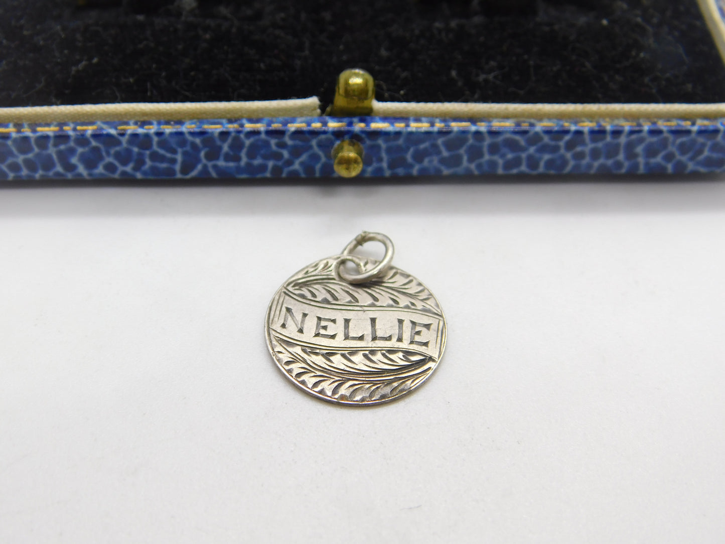 Victorian Sterling Silver 'Nellie' Love Token Charm Pendant Threepence c1885