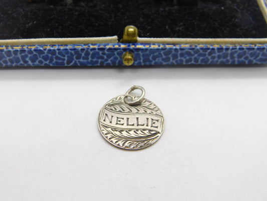 Victorian Sterling Silver 'Nellie' Love Token Charm Pendant Threepence c1885