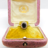 9ct Yellow Gold, Sapphire & Diamond Floral Cluster Ring 1973 London Vintage