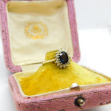 9ct Yellow Gold, Sapphire & Diamond Floral Cluster Ring 1973 London Vintage