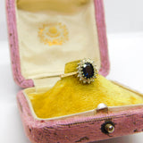 9ct Yellow Gold, Sapphire & Diamond Floral Cluster Ring 1973 London Vintage