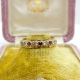 9ct Yellow Gold, Garnet & Diamond Paste Eternity Ring Vintage c1970 Birmingham