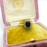 9ct Yellow Gold, Sapphire & Diamond Floral Cluster Ring 1973 London Vintage