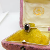 9ct Yellow Gold, Sapphire & Diamond Floral Cluster Ring 1973 London Vintage